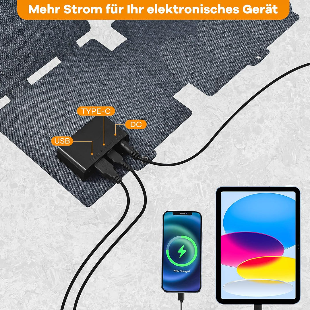 30W Solarpanel,faltbar solarladegerät powerbank solar für Handy Laptop,PD60 QC3.0 USB C Solar Panel