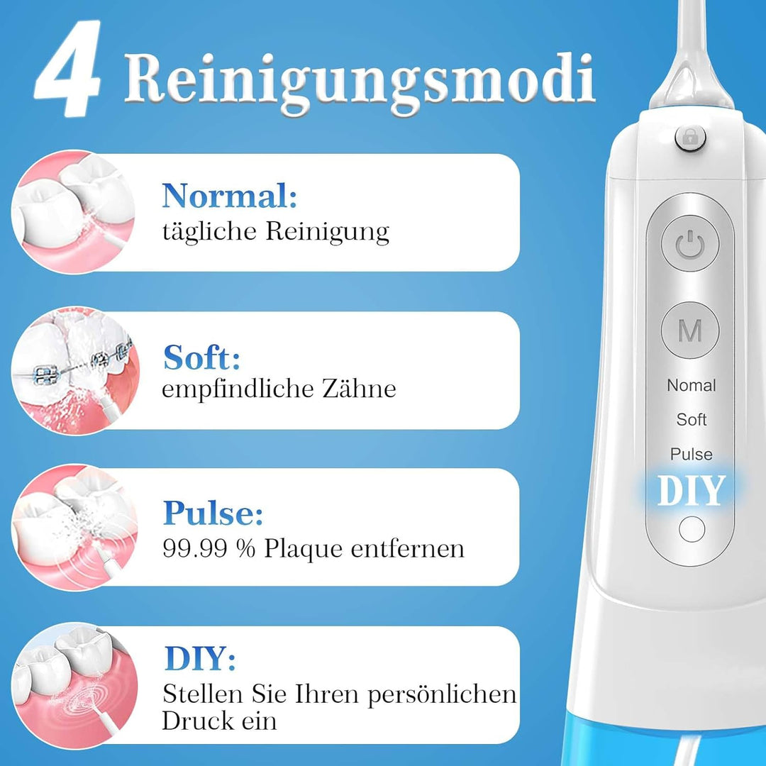 SURFOU Munddusche Kabellos Weihnachten Geschenke Mundduschen 300ML 4 Modi 6 Düsen, Mundduschen Reise