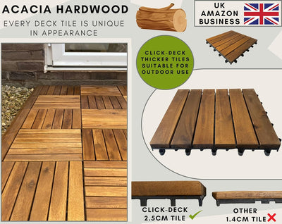 CLICK-DECK Hartholz-Terrassenfliesen, Terrasse, Balkon, Beton, Whirlpool, 30 x 30 cm, quadratische V