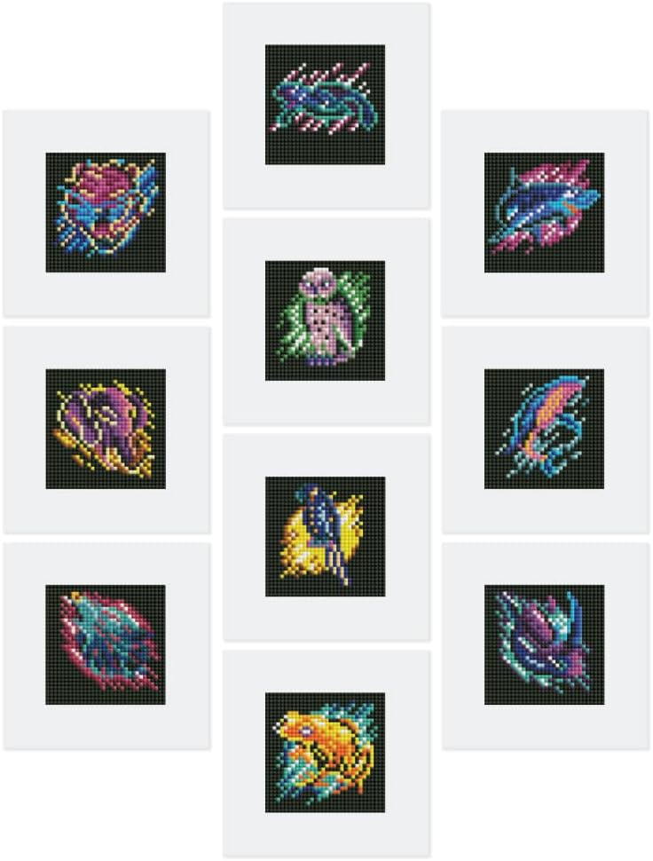 Figured'Art Mini Serie Diamond Painting Erwachsene - Tiere - Premium-Box mit 12 Stück 15x15 cm 5D Bi