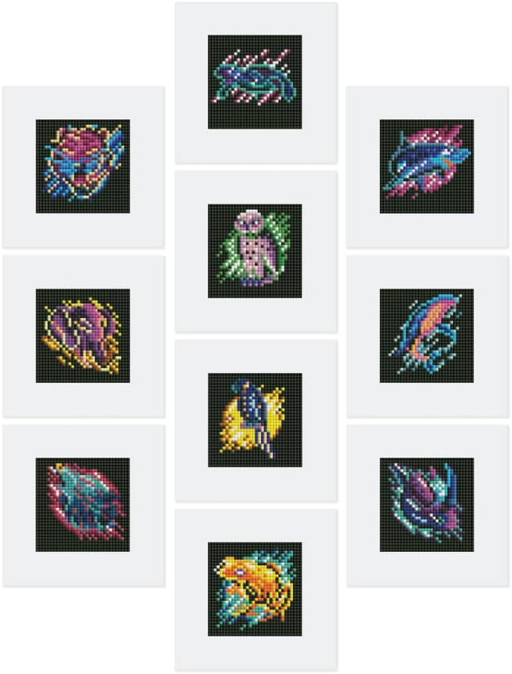 Figured'Art Mini Serie Diamond Painting Erwachsene - Tiere - Premium-Box mit 12 Stück 15x15 cm 5D Bi