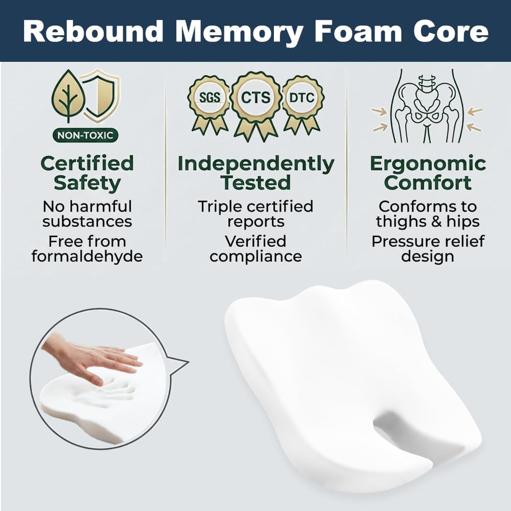 Orthopädisches Autositzkissen Memory Foam - Ergonomisches Keilkissen &amp; Sitzkissen für Auto &amp; LKW - E