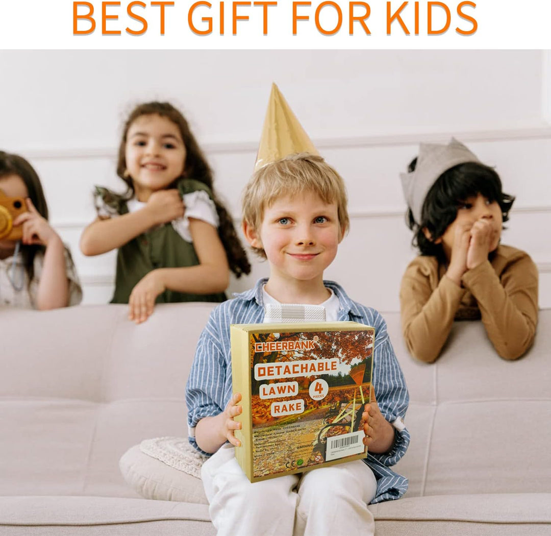 CHEERBANK 4 Stück Kinderrechen, 78,7 cm Kindergrösse, Kunststoff-Rasenrechen für Blätter, Holzgriff,