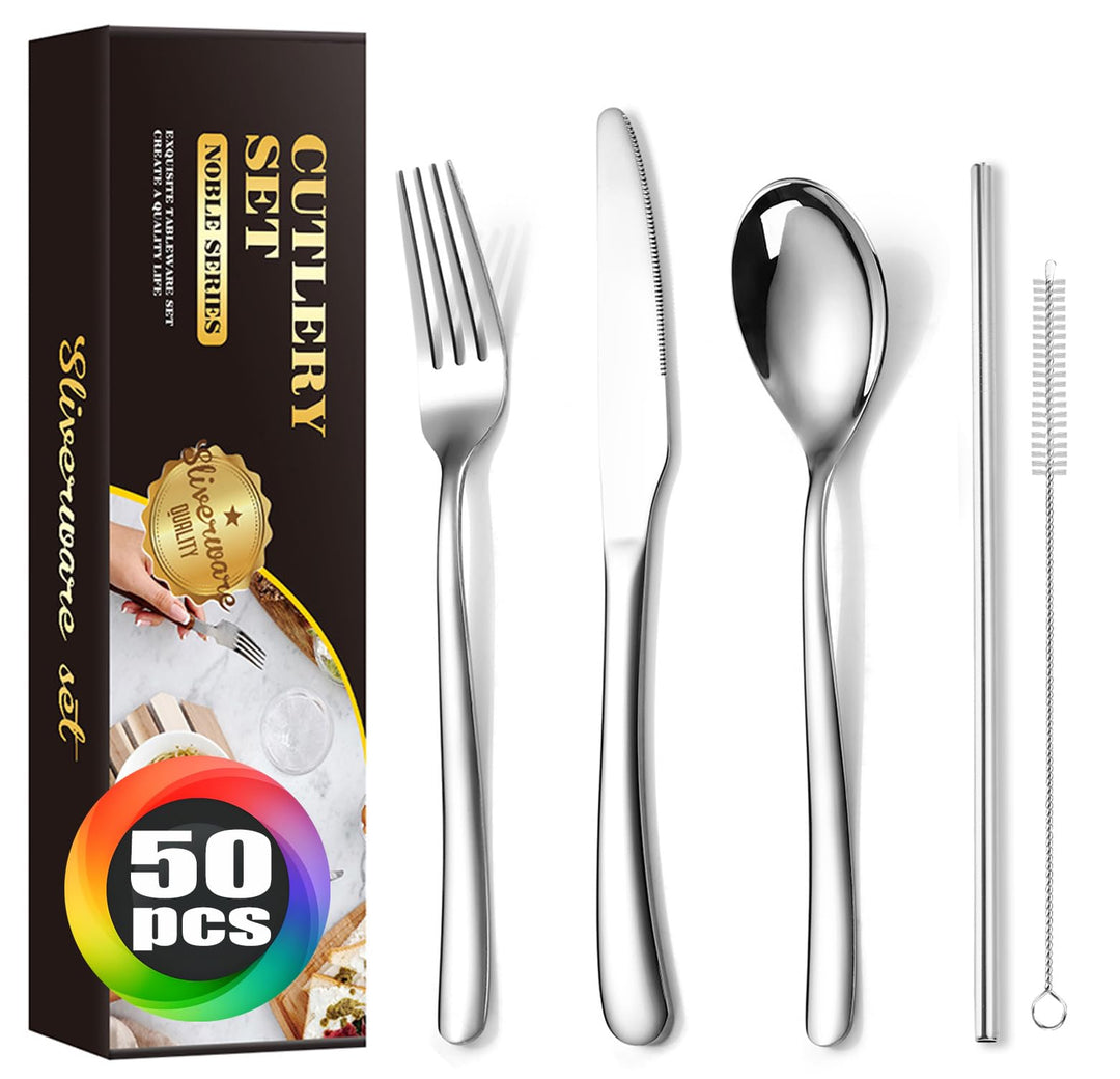 MURRI&amp;MURRDI Besteck Set 10 Personen, Essbesteck 50 Teilig. Edelstahl Tafelbesteck für Haus Party Re