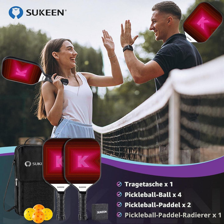 Sukeen Pickleball Schläger Set von 2, Fiberglas Oberfläche Pickleball Set mit Pickleball Racket, Pic