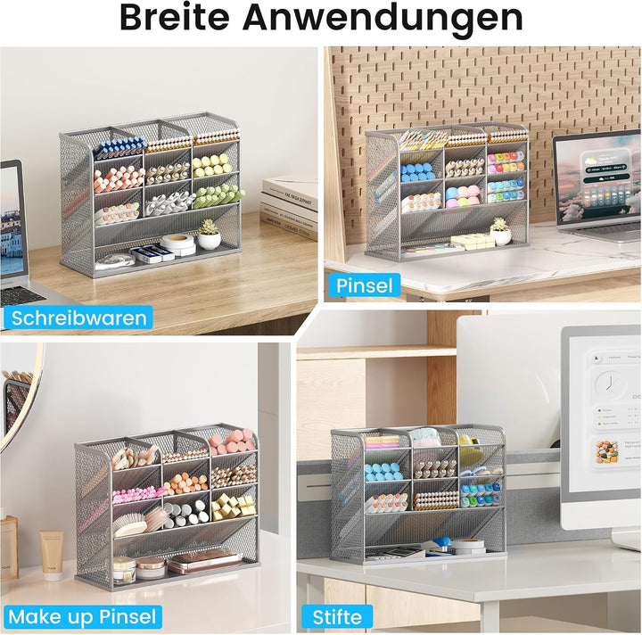 VITVITI Schreibtisch Organizer, 9 Fächer Stiftehalter, Netz Stifte Regal aus Metall, Stiftehalter Sc
