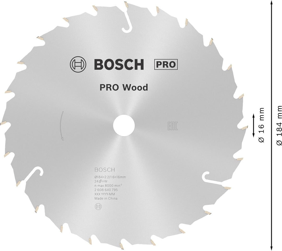 Bosch Professional 1x Kreissägeblatt Speedline Wood (für Holz, Sägeblatt Ø 184 x 16 x 2,4 mm, 24 Zäh
