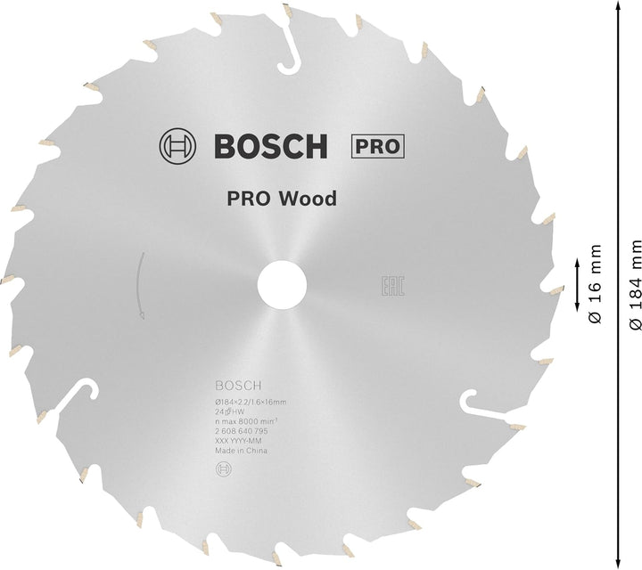 Bosch Professional 1x Kreissägeblatt Speedline Wood (für Holz, Sägeblatt Ø 184 x 16 x 2,4 mm, 24 Zäh