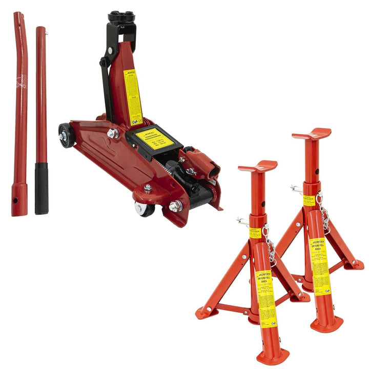 PETEX Rangierwagenheber, 2 T, hydraulisch + 2X Unterstellböcke, höhenverstellbar und faltbar, 2 T, r