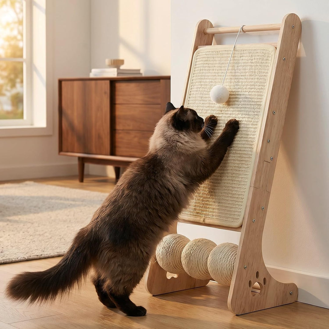 Kratzbrett Katzen, Sisal Kratzbretter Katze mit Sisal Kratzbällen, Kratzmatte mit Rampe für Wohnungs