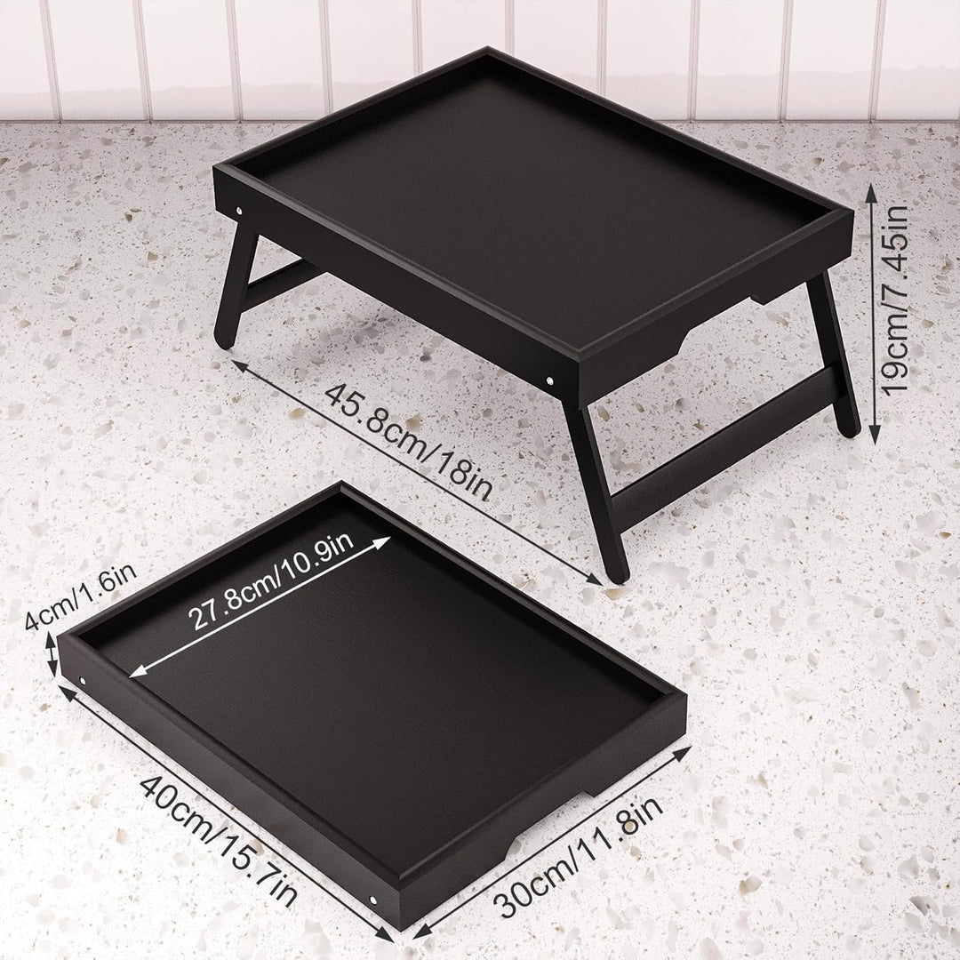 2er Pack Betttablett mit klappbaren Beinen, Bambus Frühstückstabletts, Serviertablett Betttisch für