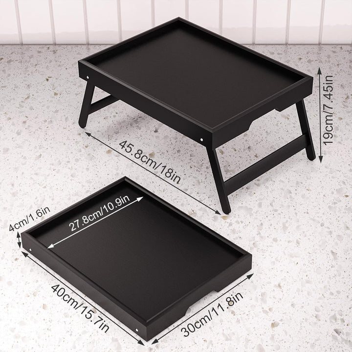 2er Pack Betttablett mit klappbaren Beinen, Bambus Frühstückstabletts, Serviertablett Betttisch für
