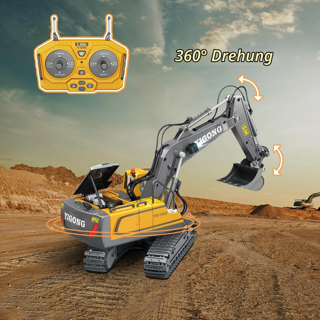 Ferngesteuertes Spielzeug,11CH,2,4GHz Bagger RC,680° Drehung,Mit Licht und Ton,Geeignet für Jungen i