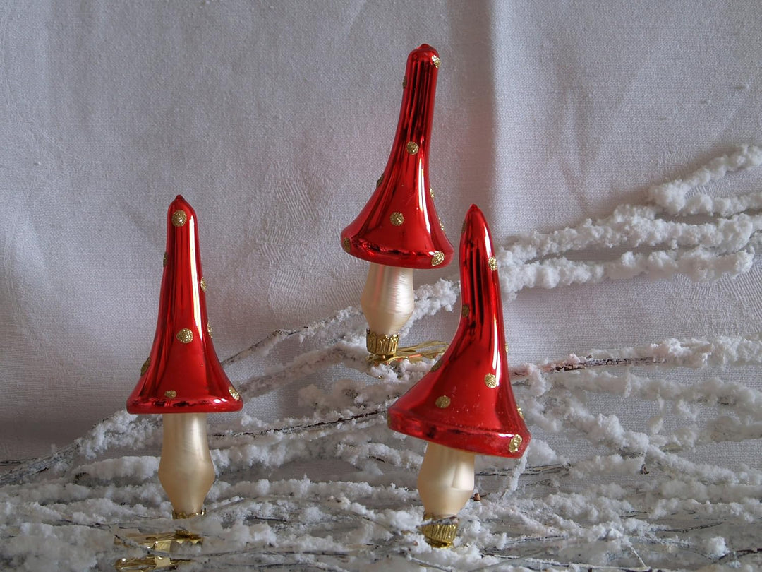 Christbaumschmuck Pilz Wichtel Champagner/rot 3 Stück