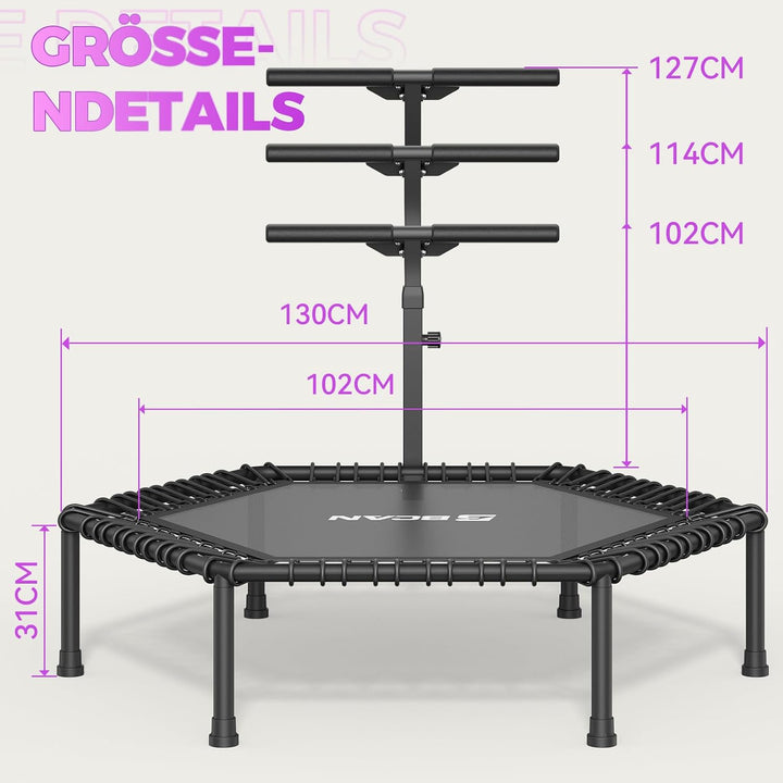 BCAN Fitness Trampolin Indoor Ø 122/130 cm, Trampolin Erwachsene bis 250 kg, Bodentrampolin mit vers