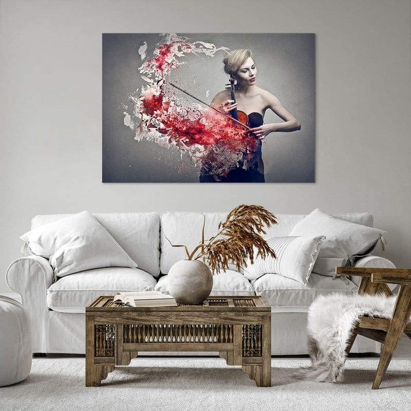 Bilder auf Leinwand 100x70cm Leinwandbild Frau Violine Musik Instrument Gross Wanddeko Bild Schlafzi