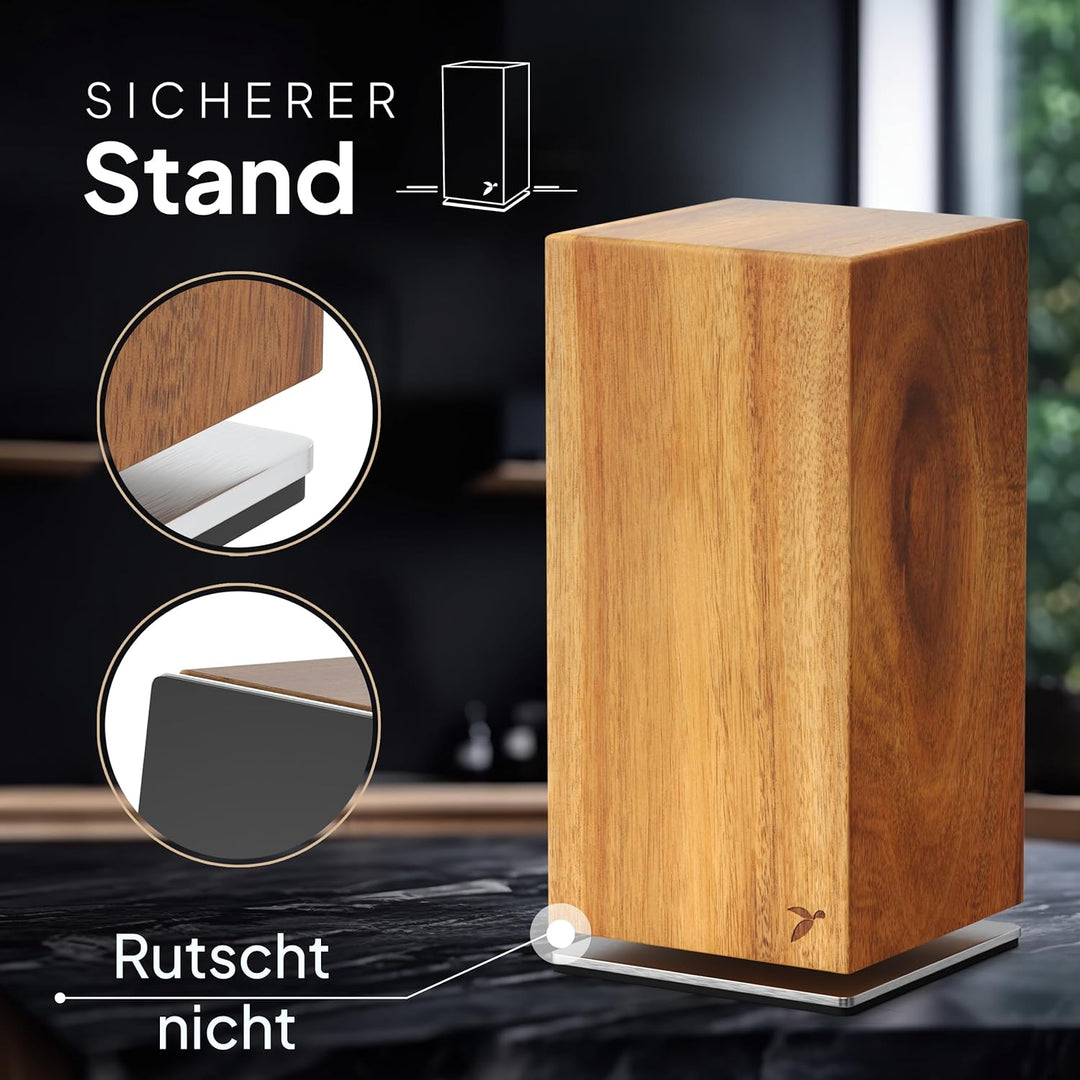 Messerblock Drehbar 360 Grad Magnetisch Ohne Messer Akazienholz – Magnet-Messerhalter Universal Unbe