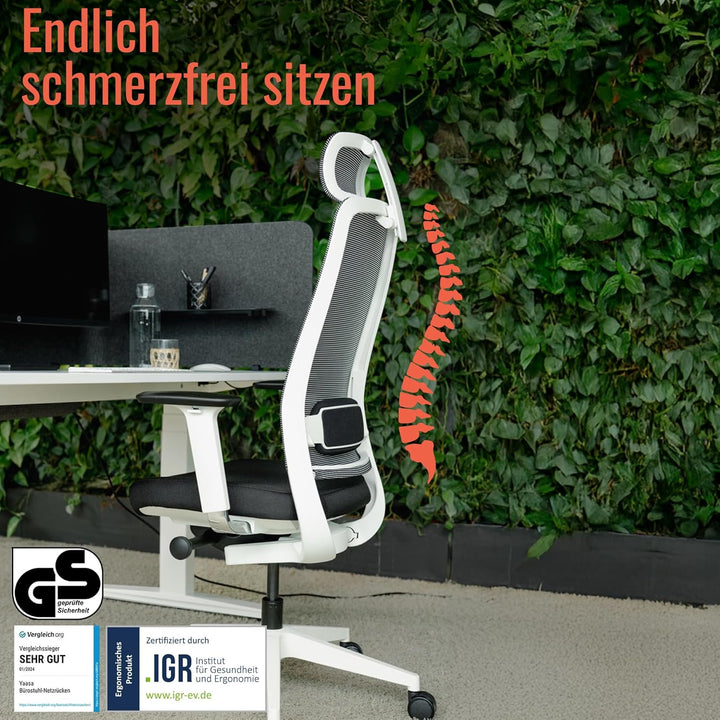 Yaasa Chair Expert Bürostuhl ergonomisch, Schreibtischstuhl verstellbare Kopfstütze, 4D-Armlehnen, L