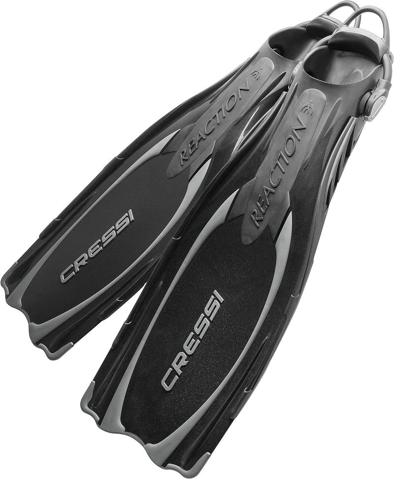 Cressi Reaction EBS Fins - Hochleistungstauchflossen mit EBS Strap S/M (39/42) Schwarz/Silber, S/M (