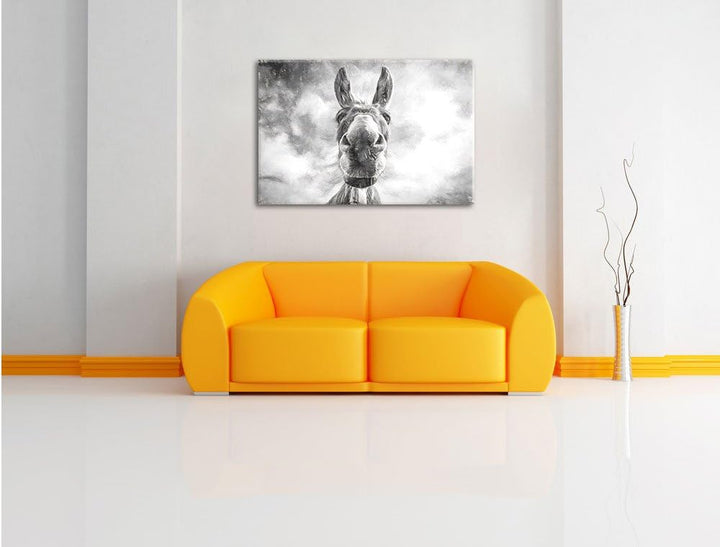 Pixxprint Lustiger Esel Kunst Kohle Effekt, Format: 100x70 auf Leinwand, 100x70