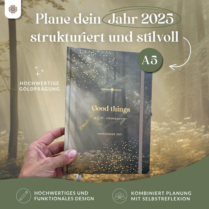 Lebenskompass Kalender 2025 Buchkalender A5 "WALD" - Schöner Wochenplaner 2025 & Terminkalender 2025