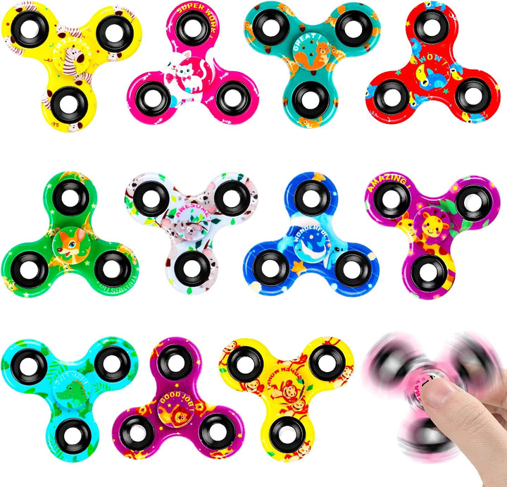 SCIONE [12er-Pack] Fidget Spinner für Kinder mit süssen Tieren (6,3 cm), High-Speed Fingerkreisel, M