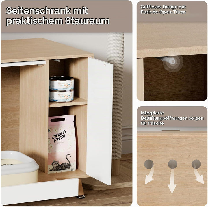 Katzenschrank mit Klappe nach Oben Tür &amp; Schublade, 80x50x60 cm | Katzentoilette Versteck als Beiste