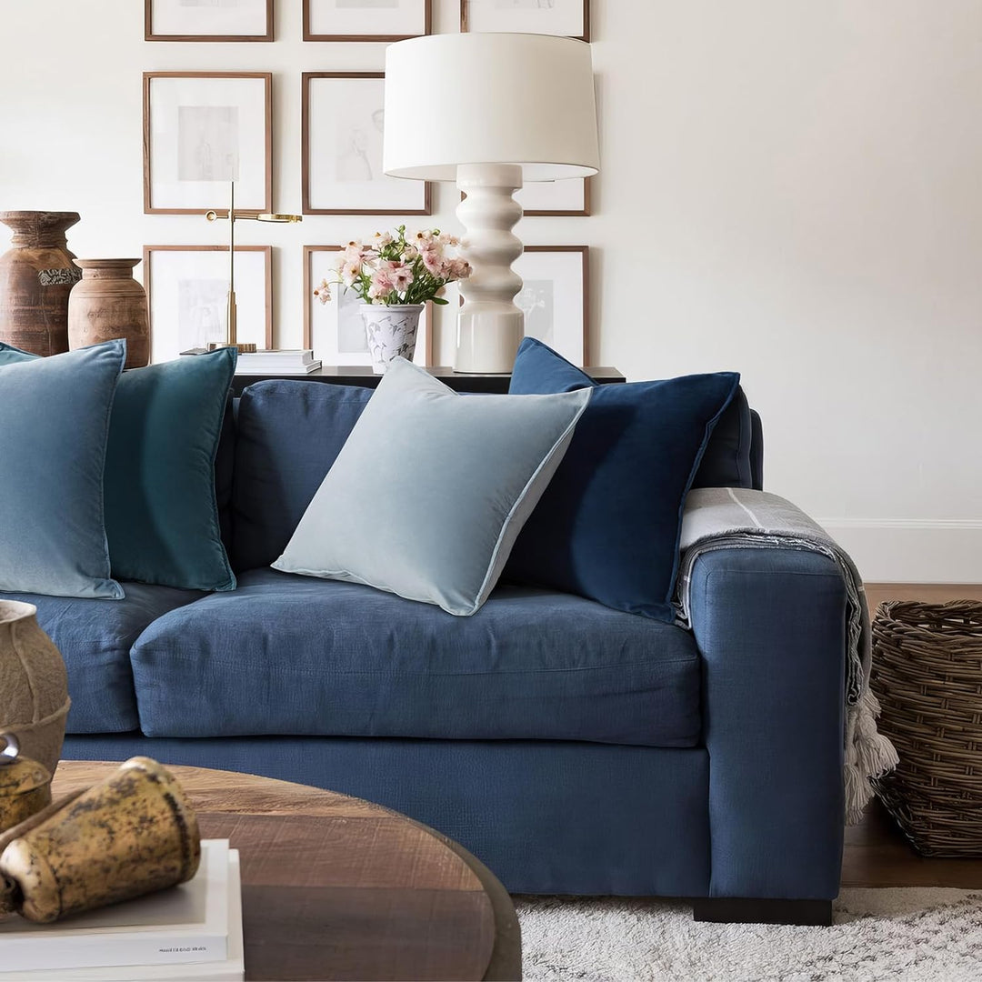Topfinel Kissenbezug 50x50 blau 4er Set Samt Kissenbezüge Kissenhülle Dekokissenbezug sofakissen dek