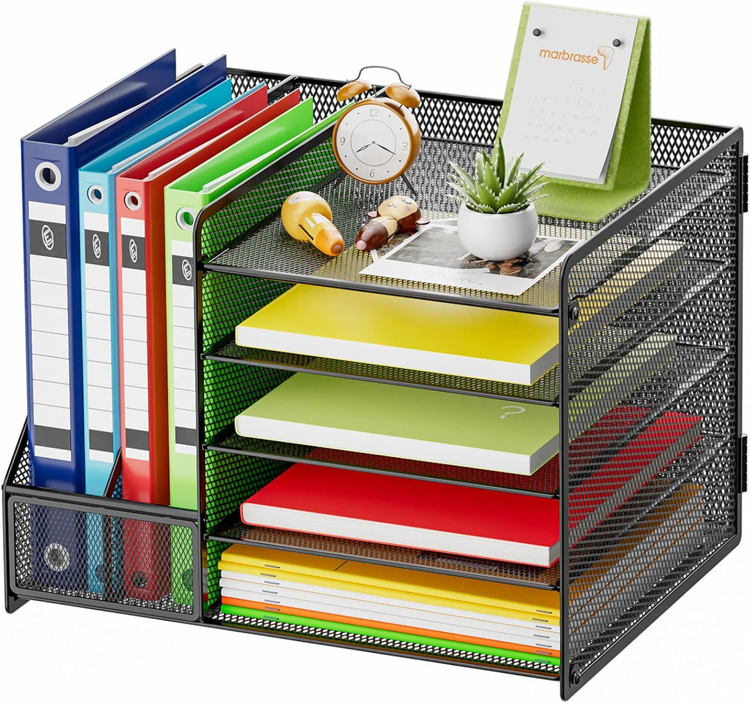 Marbrasse Schreibtisch Organizer mit Aktenhalter,5stöckig Papier-Briefablage,Netz-Schreibtisch-Organ
