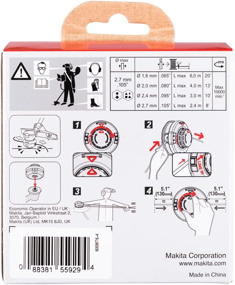 Makita 191D91-7 2-Fadenkopf Tap&Go M8 x 1,25, Linksgewinde, Ø 102 mm, mit 2,0 mm Four-Leaf Mähfaden,