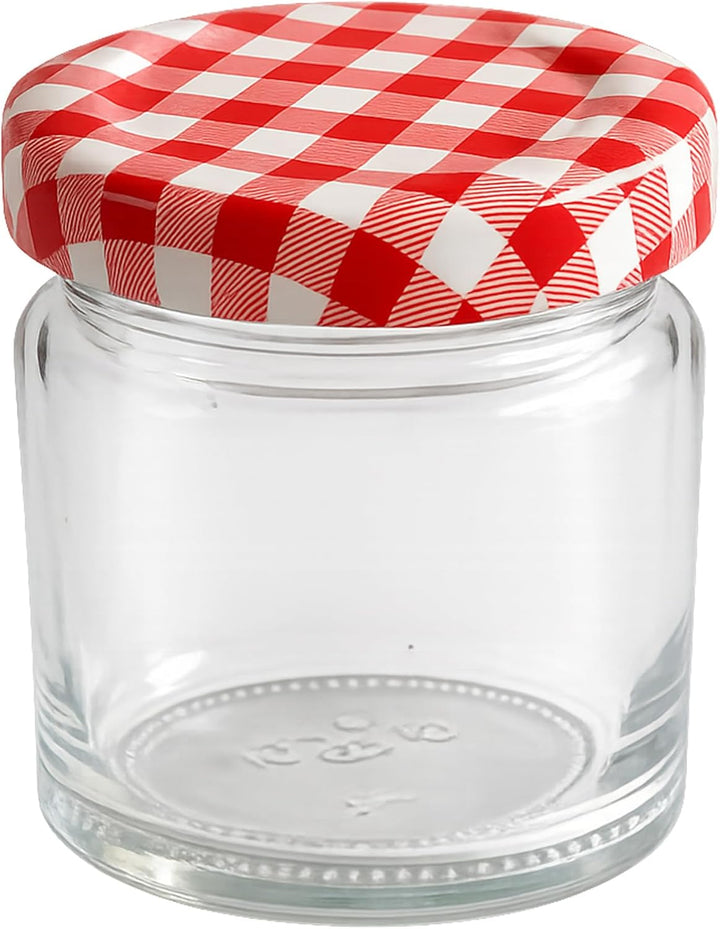 hocz 50x Mini Marmeladengläser 50 ml | mit Deckel Rot Kariert TO 43 | kleine Einmachgläser mit Schra