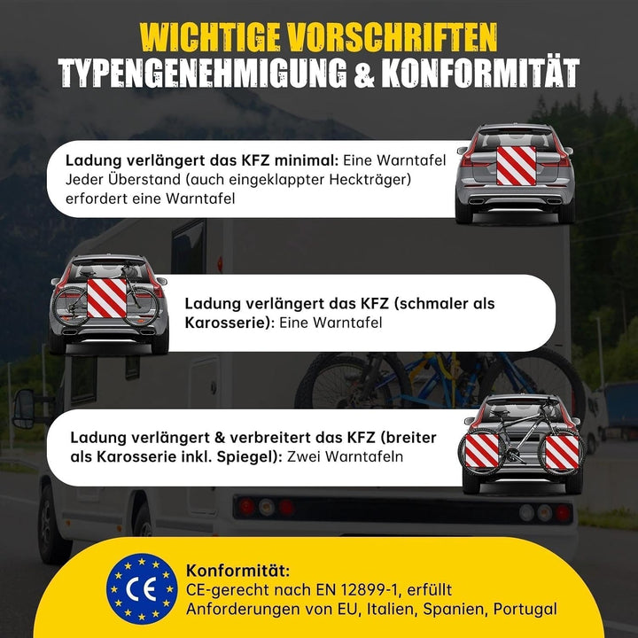MIKKUPPA Warntafel Fahrradträger für Italien, Spanien & Portugal – ECE R70 geprüft-Reflektierendes W