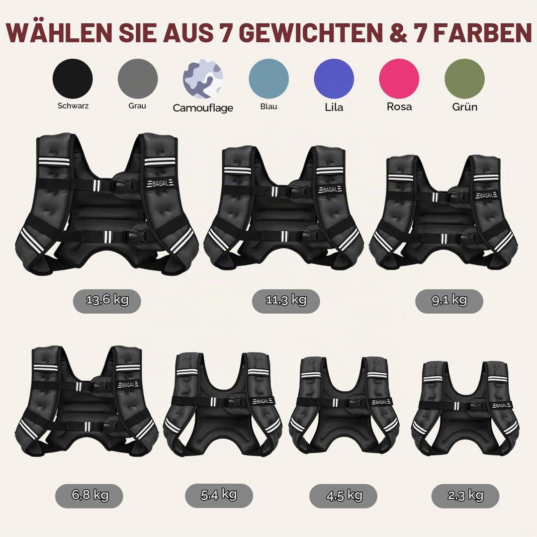 BAGAIL Gewichtsweste für Krafttraining, Brustgrösse Verstellbar, Praktische Tasche, mit Eisensand Ge