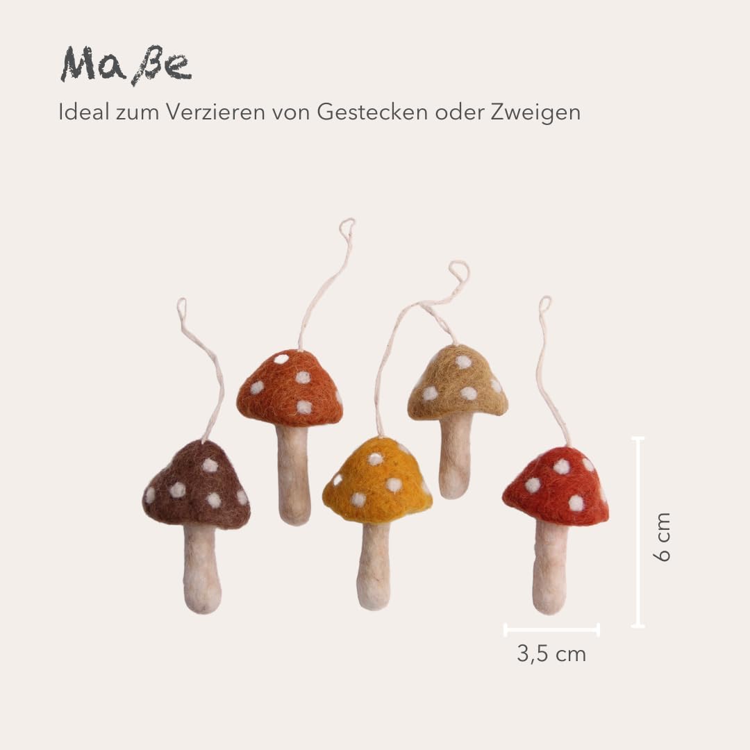 Én Gry &amp; Sif Pilze rot (5er Set), Herbst Deko Filz, Hand-Made, fair-Trade zum Aufhängen Rote Pilze,