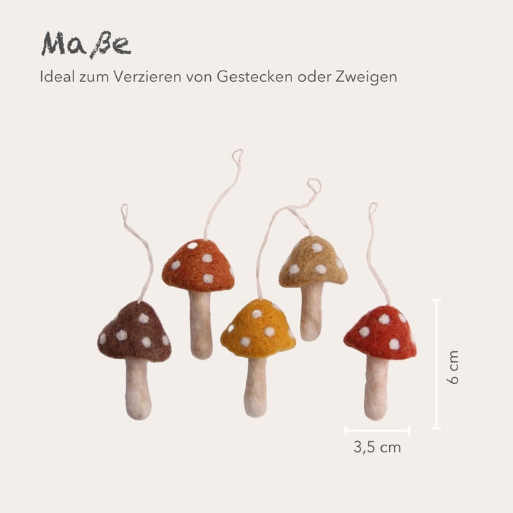 Én Gry &amp; Sif Pilze rot (5er Set), Herbst Deko Filz, Hand-Made, fair-Trade zum Aufhängen Rote Pilze,