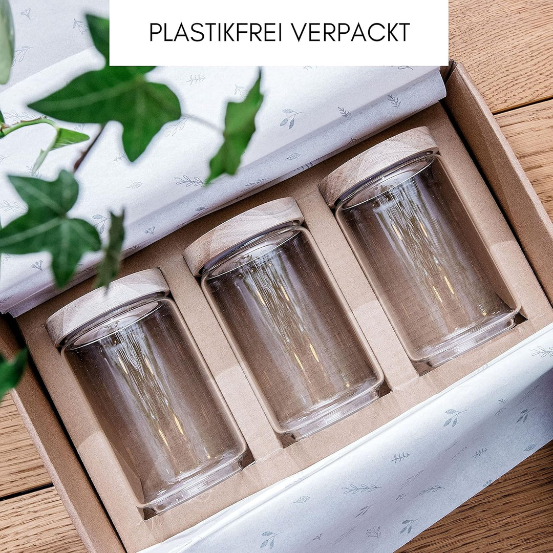 Econovo® Vorratsdosen mit Deckel aus Glas 700ml (3-teilig), stapelbar und luftdicht, Vorratsbehälter