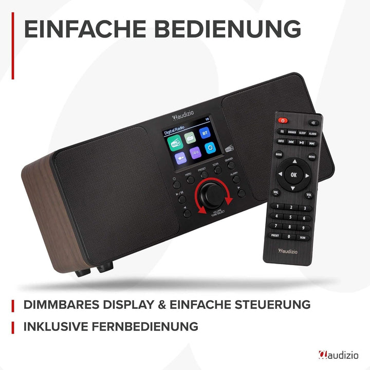 Audizio Genua DAB Radio mit Bluetooth – Stereo DAB Plus Radio mit Fernbedienung, 60 Speicherplätze,