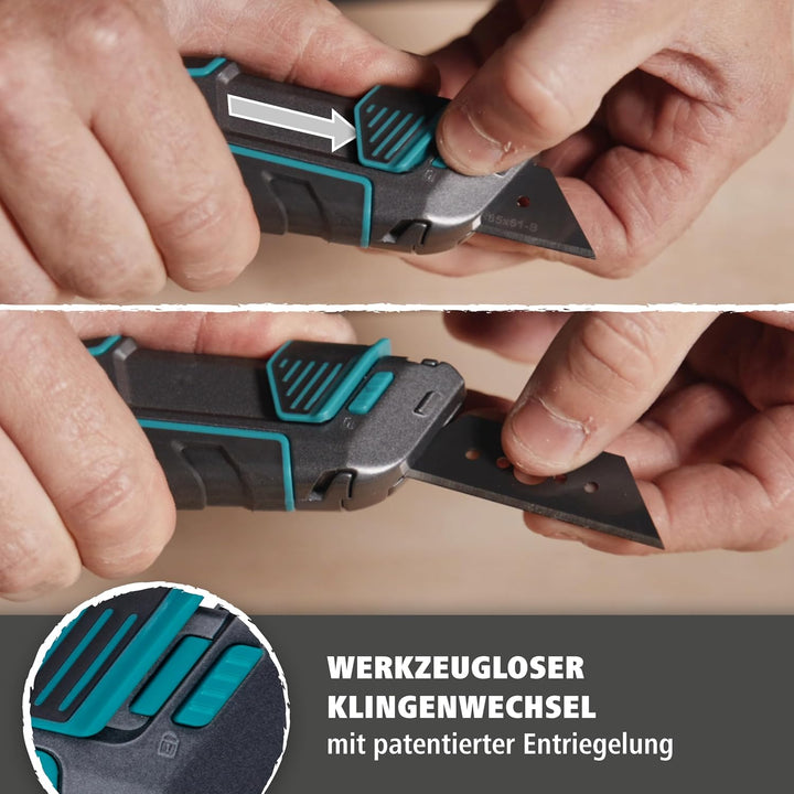 wolfcraft Trapezklingen-Messer-Set PRO SAFETY mit Köcher - 8669060 - Praktisches Set aus Sicherheits