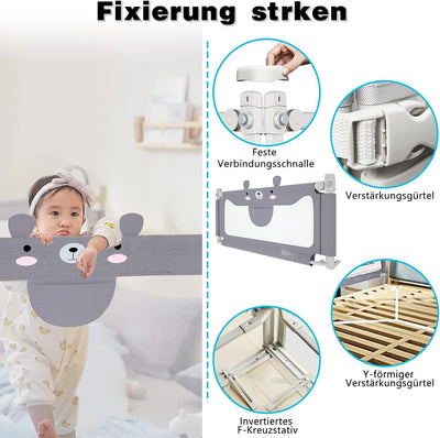 UISEBRT Kinder Bettgitter Bettschutzgitter 200cm - Bett rausfallschutz Kinder, Höhenverstellbar Kind