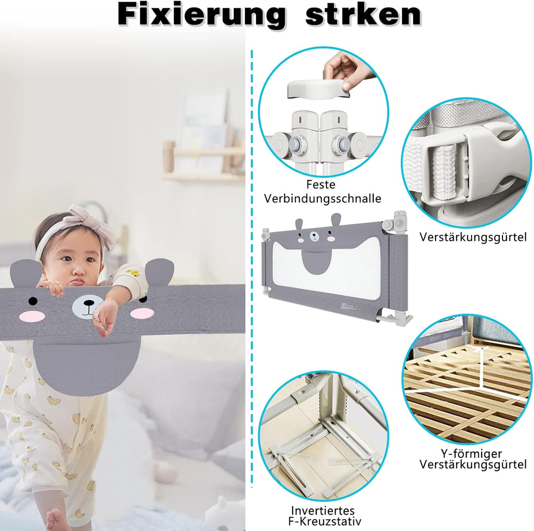 NAIZY Rausfallschutz Bett 150cm Bettgitter Baby Bettschutzgitter mit Höhenverstellbar Kinderbettgitt