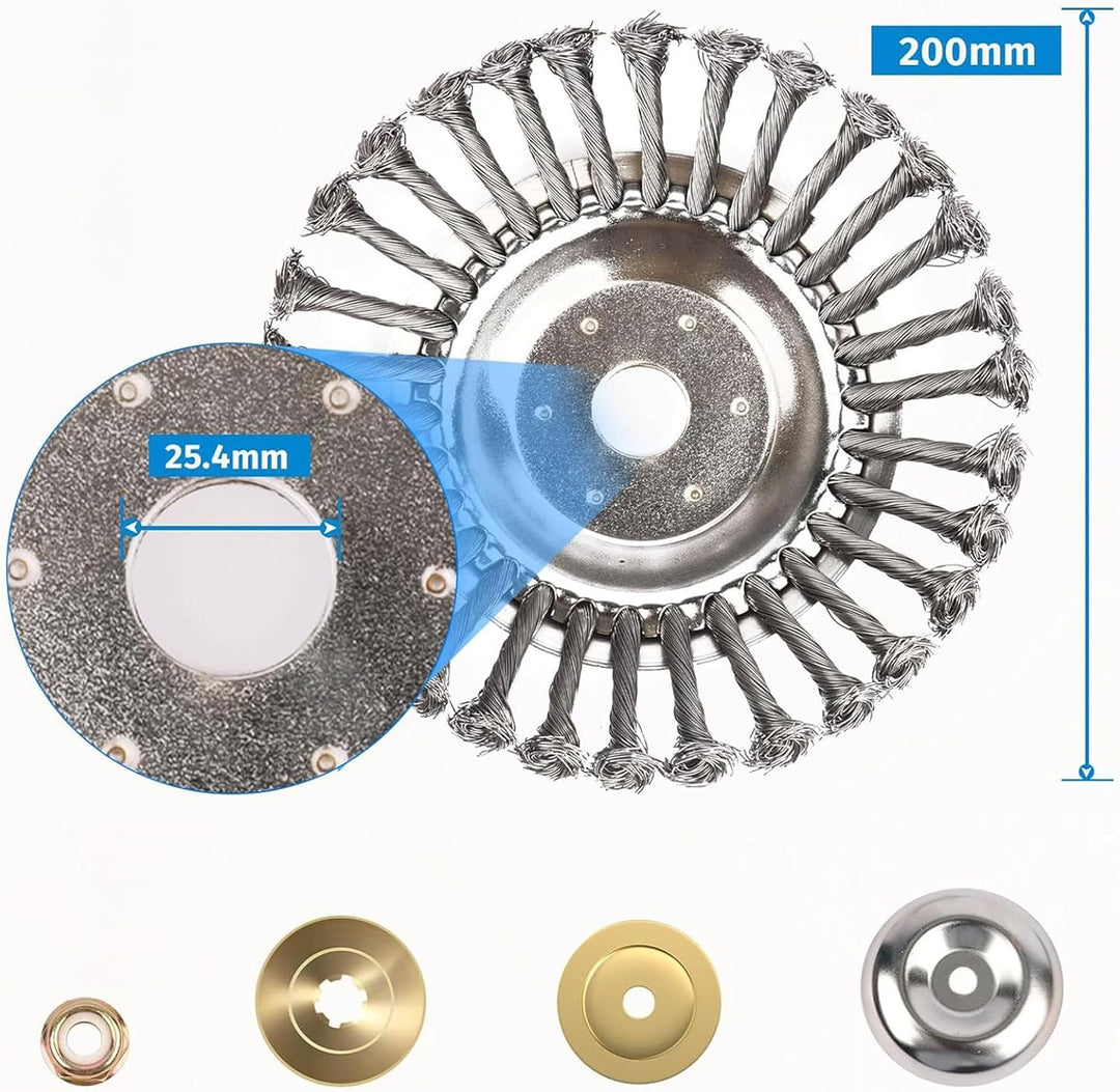 Fadun Unkrautbürste für Freischneider 200 x 25,4 mm StahlbüRste Unkrautbuerste Wildkrautbürste für M
