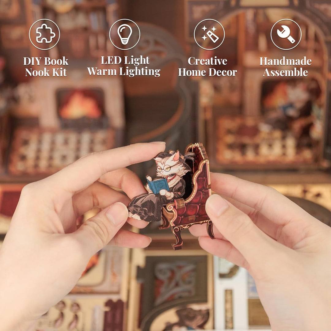 CUTEBEE Premium Bücherregal Diorama Bausatz mit LED-Beleuchtung – Renaissance Buchladen Miniatur aus