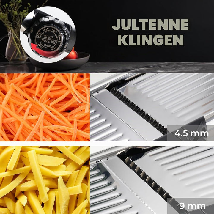 Mandoline Gemüsehobel 5-in-1 verstellbar aus Edelstahl, Multifunktionaler Gemüseschneider mit ultras