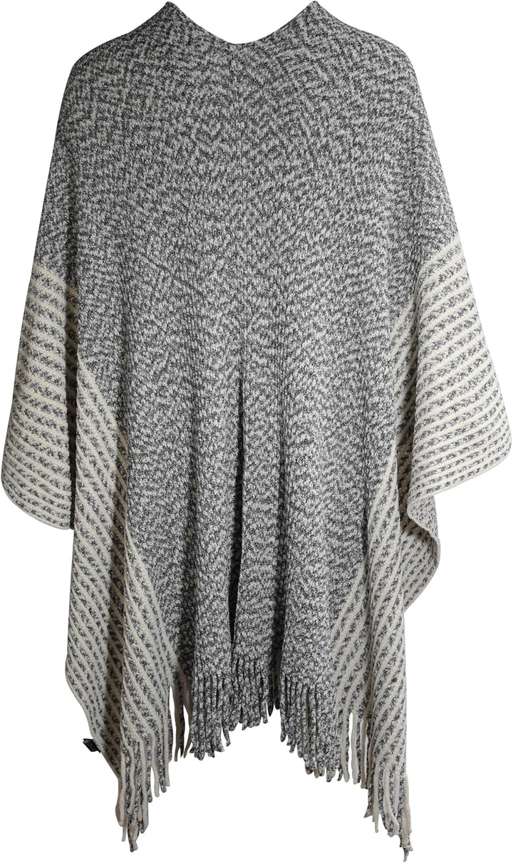 ZLYC Damen Weiche Schlichte Poncho Capes Retro Cardigans Pullover Chenille Gemischt Schwarz, Chenill