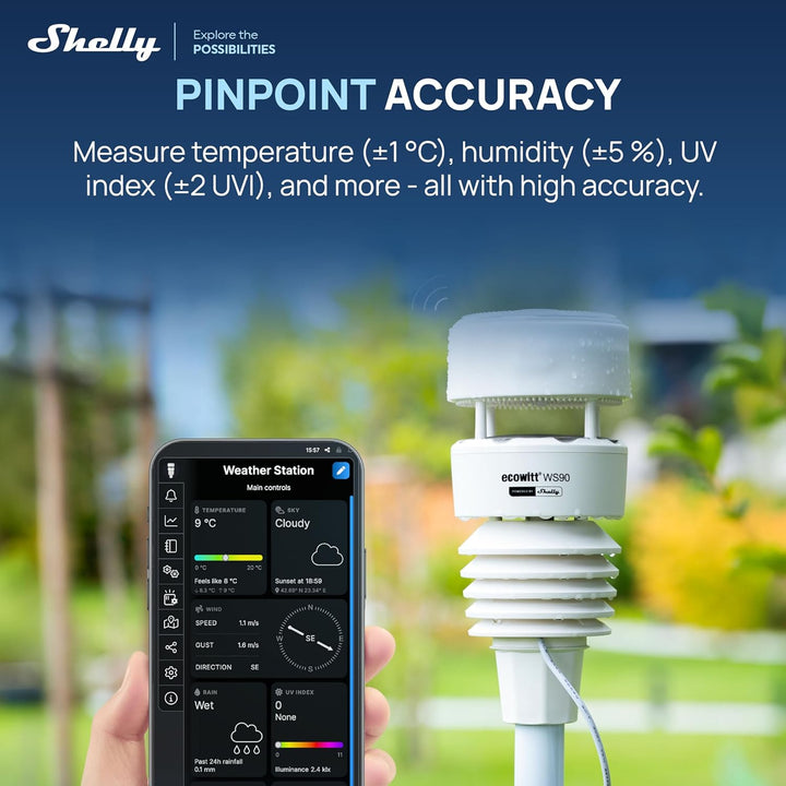 Ecowitt WS90 Powered by Shelly - Bluetooth & Zigbee 7-in-1 Smart Wetterstation, Smarte Bewässerung &