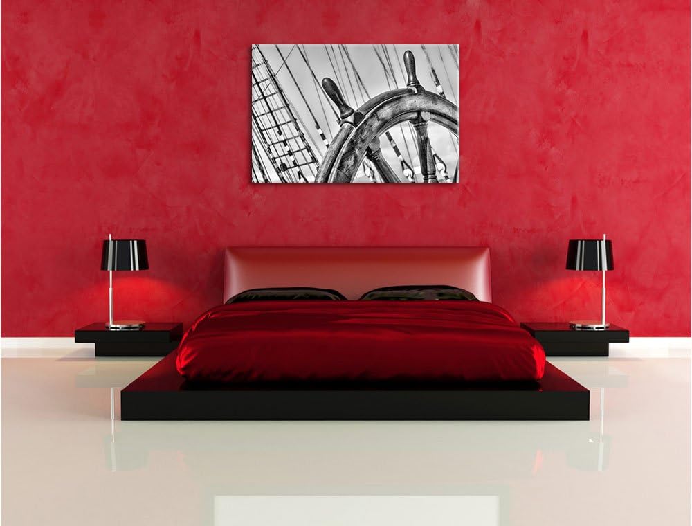 Pixxprint Steuerrad auf dem Schiff 100x70cm Leinwandbild Wandbild Kunstdruck, 100x70