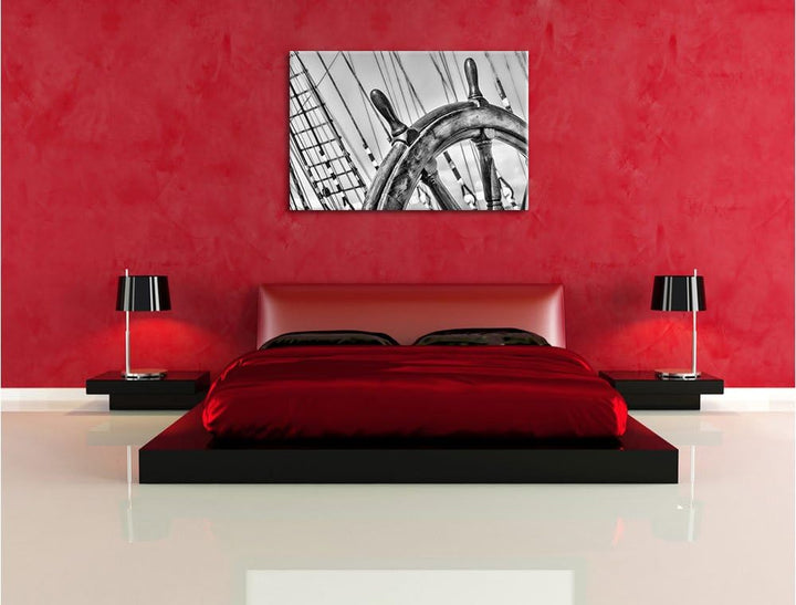Pixxprint Steuerrad auf dem Schiff 100x70cm Leinwandbild Wandbild Kunstdruck, 100x70