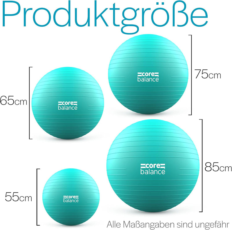 Core Balance, berstsicherer Gymnastikball - für Fitness Yoga Schwangerschaft - 55cm 65cm 75cm 85cm -