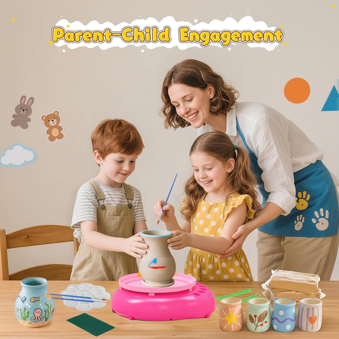Töpferscheibe für Kinder 6-12 Jahre – Komplettes DIY-Töpfer-Set für Anfänger mit 4 Lufthärtenden Ton