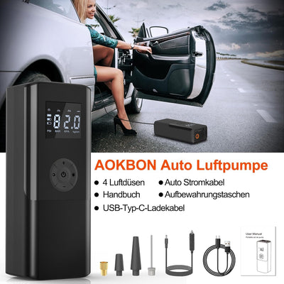 Elektrische Luftpumpe 150PSI Akku Luftpumpe mit 6000mAh Akku Tragbar Fahrradpumpe mit Digitale Anzei